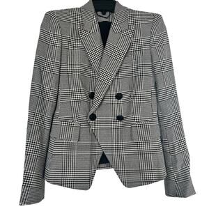 Elie Tahari Womens Blazer Black Plaid One Button Stretch Work Suit Jacket Sz 2